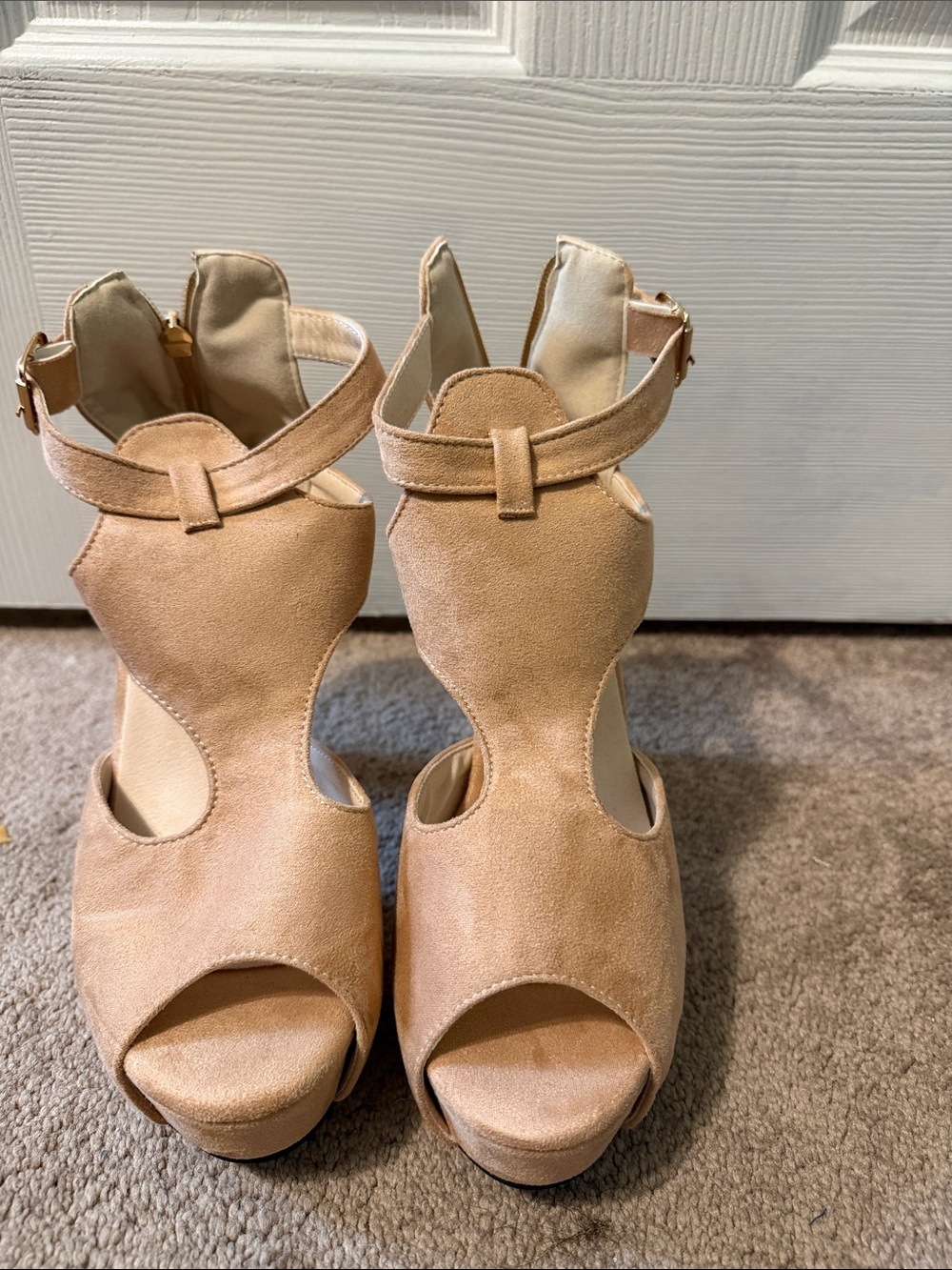 Women's Tan Suede Cutout Platform Heels